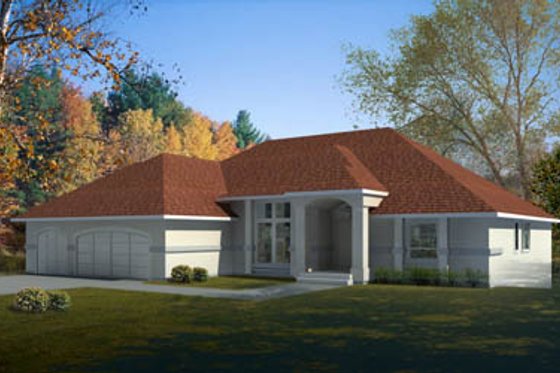 Exterior - Front Elevation for Mediterranean House Plan #100-439 - 3 bed, 2 bath