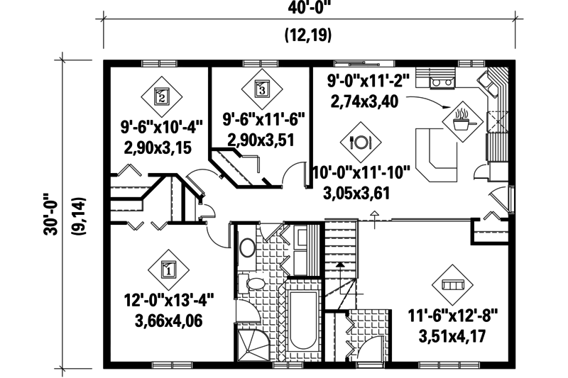 Home Plan - Floor Plan - Main Floor for Country House Plan #25-4843 - 3 bed, 1 bath