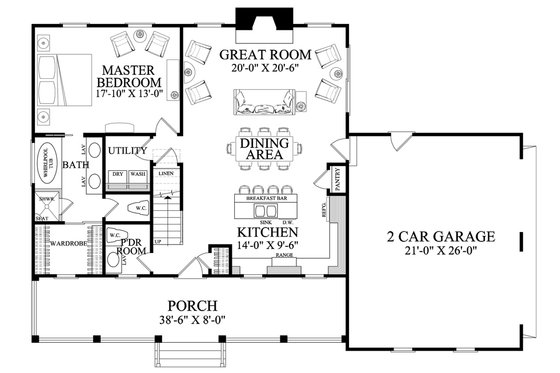 Floor Plan - Main Floor for Country House Plan #137-278 - 3 bed, 2.5 bath