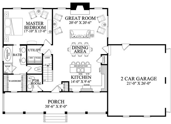 Country Floor Plan - Main Floor Plan #137-278