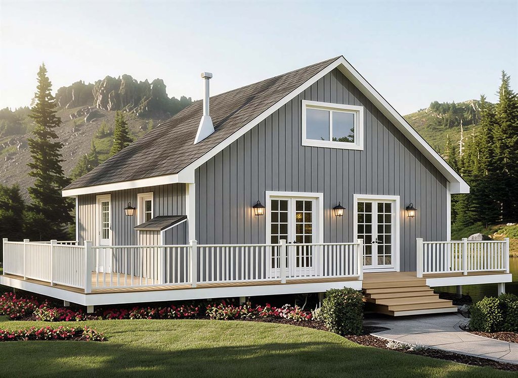 Exterior - Front Elevation 2 for Cabin House Plan #312-877 - 2 bed, 1 bath