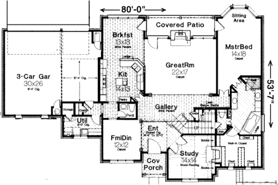 Floor Plan - Main Floor for European House Plan #310-135 - 4 bed, 3 bath
