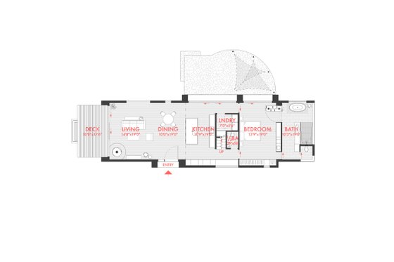 Floor Plan - Main Floor for Cabin House Plan #80-227 - 1 bed, 1.5 bath