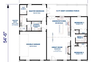 Floor Plan - Main Floor for Farmhouse House Plan #44-306 - 3 bed, 2 bath