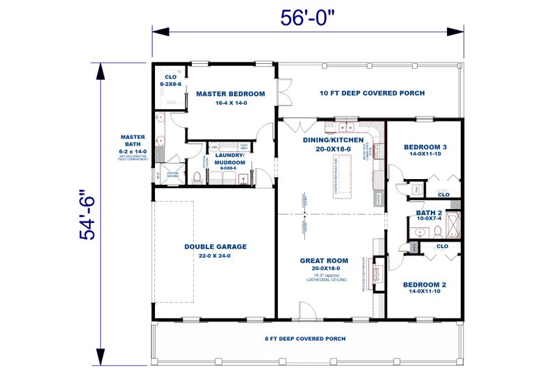 Dream House Plan - Floor Plan - Main Floor for Farmhouse House Plan #44-306 - 3 bed, 2 bath