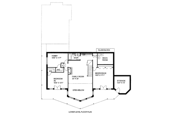 Floor Plan - Lower Floor for Bungalow House Plan #117-606 - 3 bed, 2.5 bath