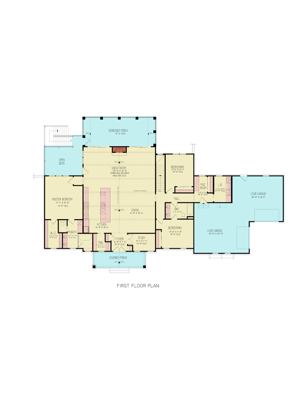 House Blueprint - Floor Plan - Main Floor for Farmhouse House Plan #54-680 - 3 bed, 2 bath