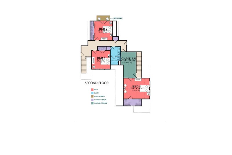 Architectural House Design - Floor Plan - Upper Floor for Craftsman House Plan #63-418 - 4 bed, 3 bath
