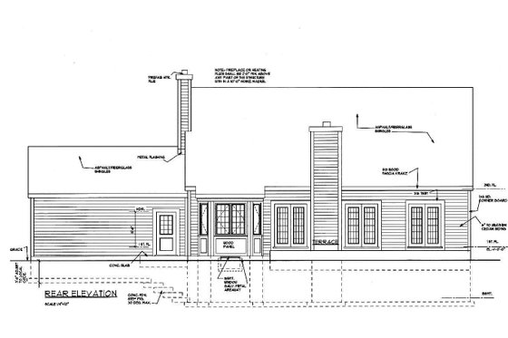 Exterior - Rear Elevation for Colonial House Plan #3-245 - 3 bed, 2 bath