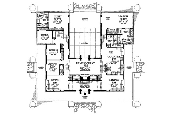Floor Plan - Main Floor for Prairie House Plan #72-179 - 5 bed, 3.5 bath