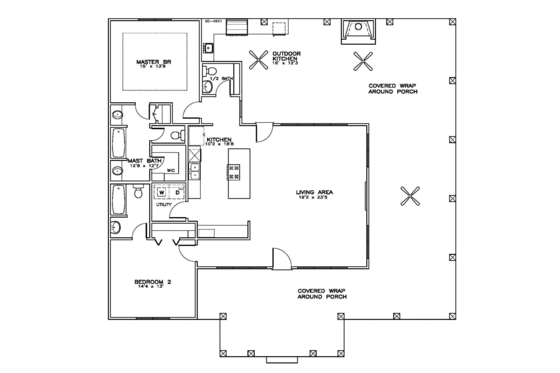 Floor Plan - Main Floor for Craftsman House Plan #8-256 - 2 bed, 2.5 bath