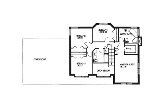 Floor Plan - Upper Floor for European House Plan #117-131 - 4 bed, 3 bath