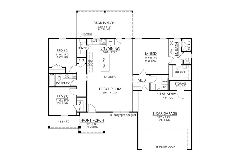 House Blueprint - Floor Plan - Main Floor for Farmhouse House Plan #1074-123 - 3 bed, 2 bath