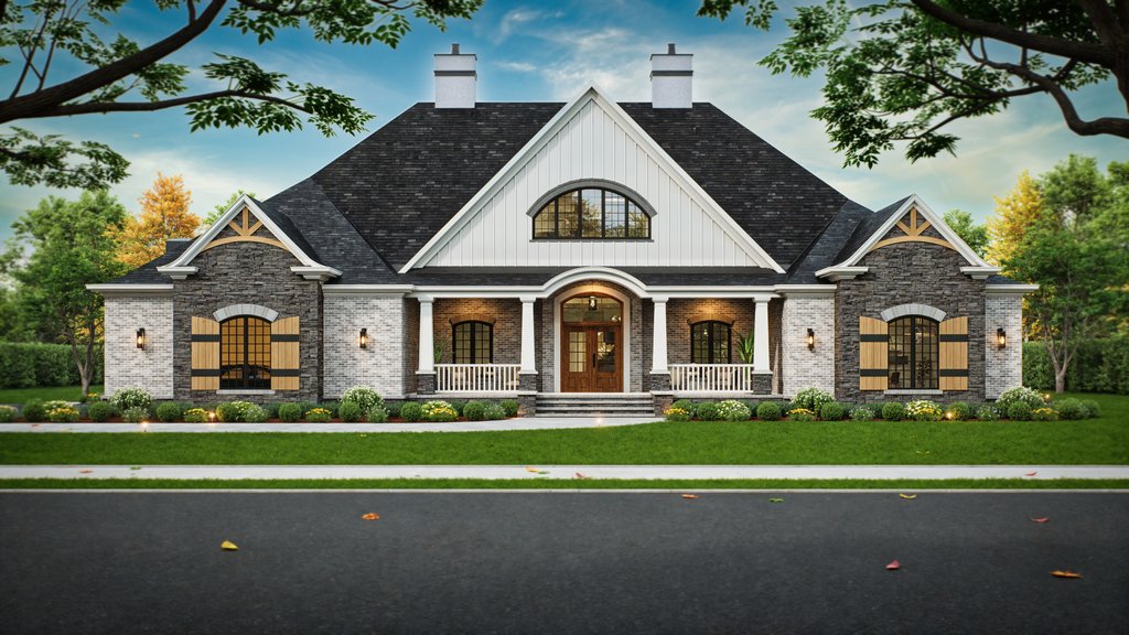 Exterior - Front Elevation 2 for European House Plan #119-350 - 3 bed, 3.5 bath