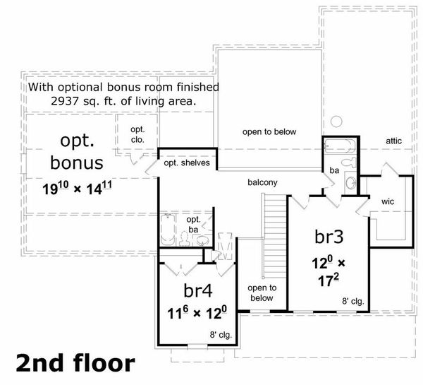 Traditional Floor Plan - Upper Floor Plan #329-353
