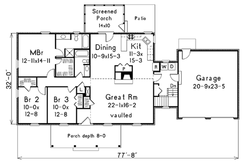 Dream House Plan - Floor Plan - Main Floor for Ranch House Plan #57-114 - 3 bed, 2 bath