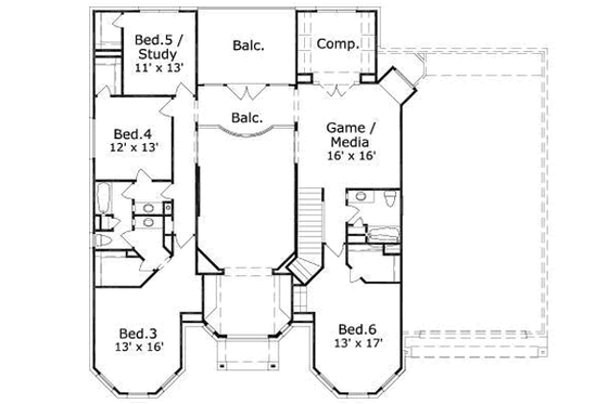 Floor Plan - Upper Floor for Traditional House Plan #411-188 - 6 bed, 4 bath