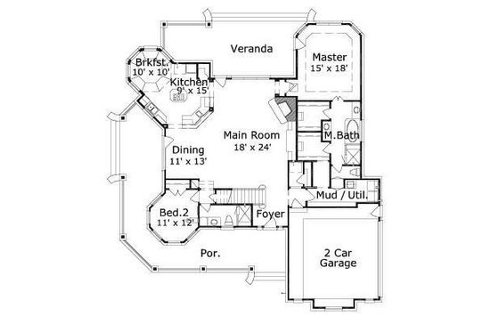 Floor Plan - Main Floor for Colonial House Plan #411-558 - 4 bed, 3 bath