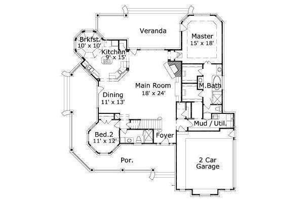 Colonial Floor Plan - Main Floor Plan #411-558