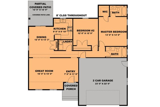 Floor Plan - Main Floor for Craftsman House Plan #1111-25 - 2 bed, 2 bath