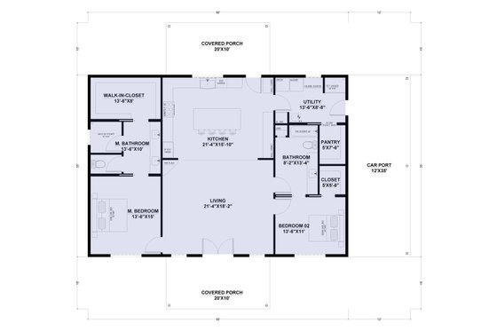 Floor Plan - Main Floor for Barndominium House Plan #1107-16 - 2 bed, 2 bath