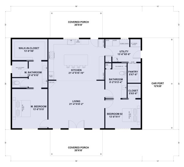 Barndominium Floor Plan - Main Floor Plan #1107-16