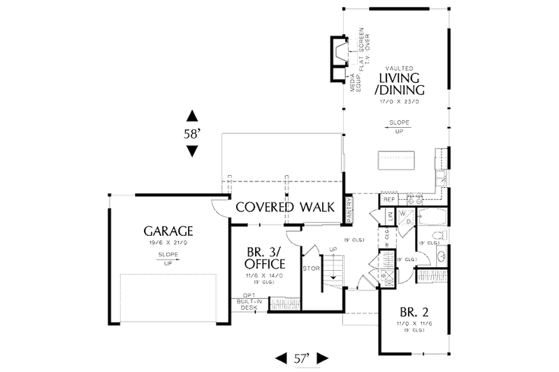 House Blueprint - Floor Plan - Main Floor for Modern House Plan #48-491 - 3 bed, 2 bath
