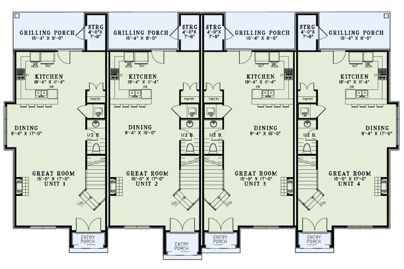 House Blueprint - Floor Plan - Main Floor for European House Plan #17-2525 - 2 bed, 2.5 bath