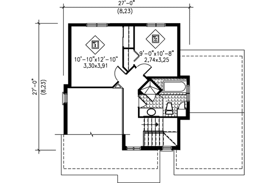 Floor Plan - Upper Floor for Traditional House Plan #25-2205 - 2 bed, 1.5 bath