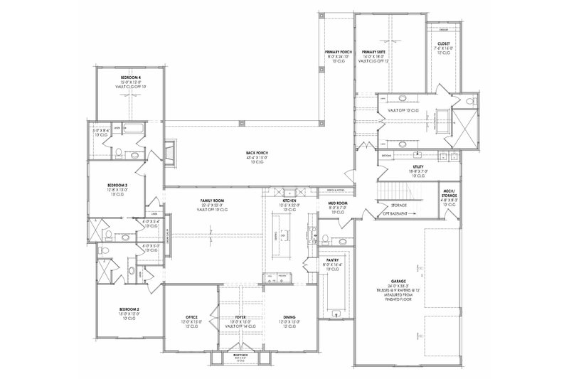 Architectural House Design - Floor Plan - Main Floor for Farmhouse House Plan #1096-193 - 4 bed, 4.5 bath