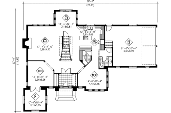 Floor Plan - Main Floor for European House Plan #25-224 - 4 bed, 2.5 bath