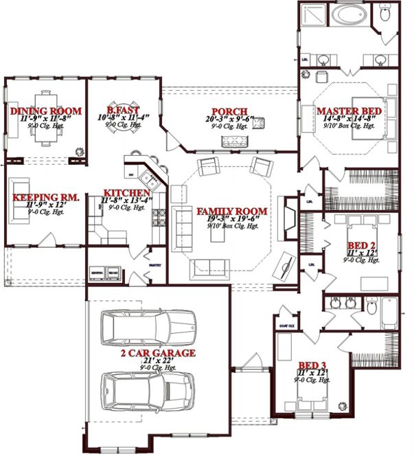 Traditional Style House Plan - 3 Beds 2 Baths 2135 Sq/Ft Plan #63-266 ...