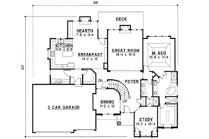Floor Plan - Main Floor for Traditional House Plan #67-305 - 4 bed, 3 bath