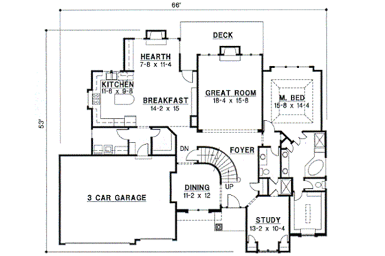 Floor Plan - Main Floor for Traditional House Plan #67-305 - 4 bed, 3 bath
