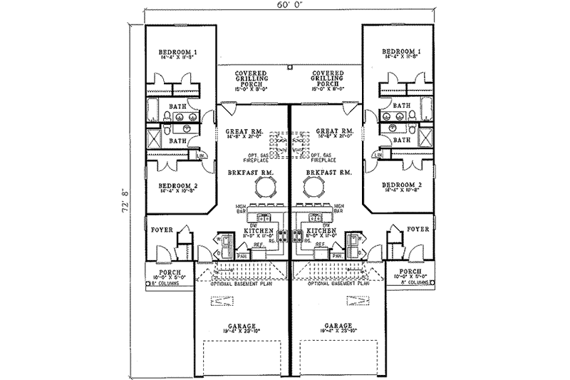 House Design - Floor Plan - Main Floor for Country House Plan #17-1084 - 2 bed, 2 bath