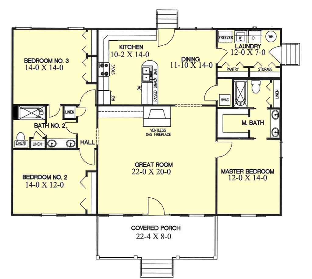Ranch Style House Plan - 3 Beds 2 Baths 1700 Sq/Ft Plan #44-104