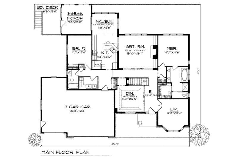 Home Plan - Floor Plan - Main Floor for Traditional House Plan #70-366 - 2 bed, 2 bath