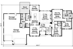 Floor Plan - Main Floor for European House Plan #51-525 - 2 bed, 2.5 bath