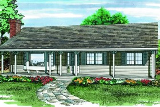 Exterior - Front Elevation for Ranch House Plan #47-201 - 3 bed, 1 bath