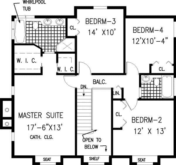 Architectural House Design - Colonial Floor Plan - Upper Floor Plan #3-180