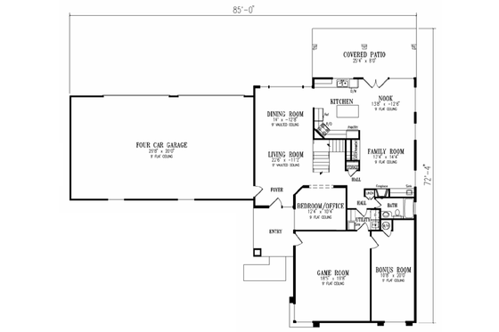 Floor Plan - Main Floor for Adobe / Southwestern House Plan #1-822 - 4 bed, 3 bath