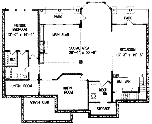 House Design - Southern Floor Plan - Lower Floor Plan #54-105