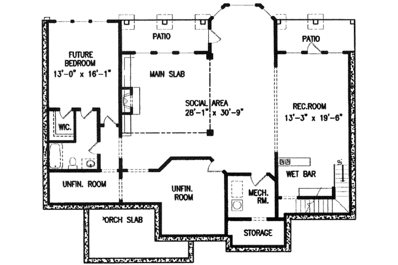 House Plan Design - Floor Plan - Lower Floor for Southern House Plan #54-105 - 3 bed, 3 bath