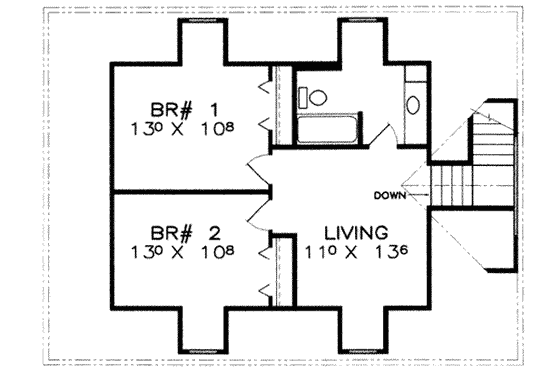 Floor Plan - Upper Floor for European House Plan #8-104 - 3 bed, 2.5 bath