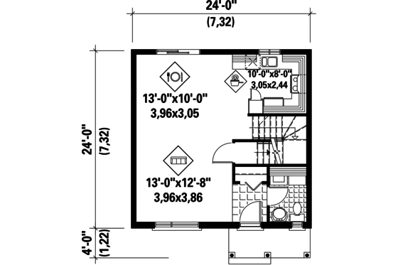 Floor Plan - Main Floor for Contemporary House Plan #25-4582 - 3 bed, 1 bath