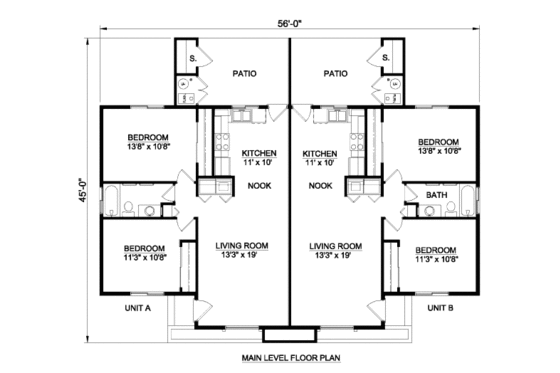 Floor Plan - Main Floor for Ranch House Plan #116-287 - 2 bed, 1 bath