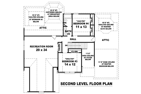 Floor Plan - Upper Floor for European House Plan #81-1079 - 4 bed, 3 bath