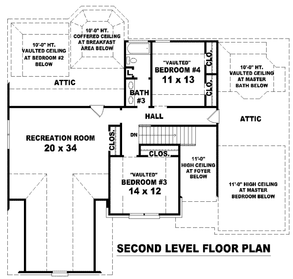 Floor Plan - Upper Floor for European House Plan #81-1079 - 4 bed, 3 bath