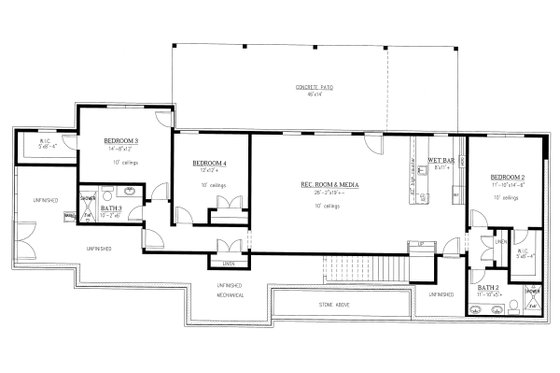 Floor Plan - Lower Floor for Craftsman House Plan #437-115 - 4 bed, 3.5 bath