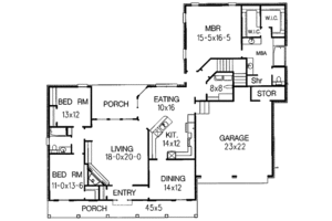 Floor Plan - Main Floor for Southern House Plan #15-247 - 3 bed, 2 bath